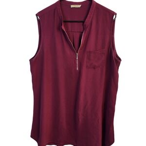 Timeson Womens XXL Burgundy Sleeveless Blouse Zip Front Pocket‎ Flowy Career To